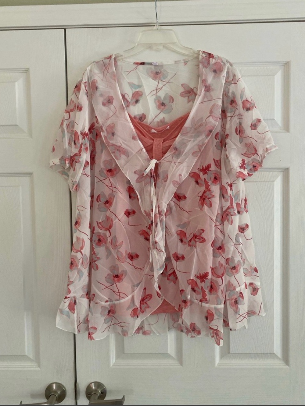 Rosegal Pink Floral Sheer Layered Camisole Set